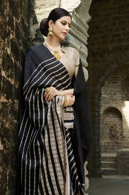 Black Printed Cotton Saree With Blouse 2