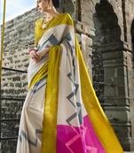 Multicolor Printed Cotton Saree With Blouse