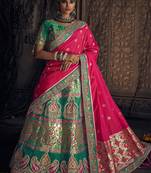 Sea-green embroidered silk semi stitched lehenga