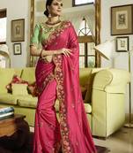Rani Pink Embroidered Silk Blend Saree With Blouse
