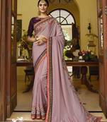 Light wine embroidered silk blend saree with blouse