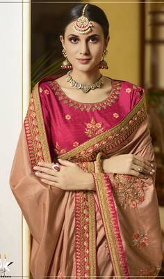 Light orange embroidered silk blend saree with blouse 2