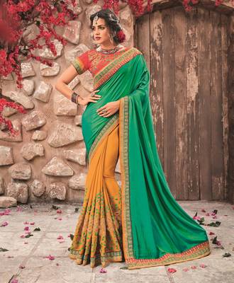 Green embroidered georgette saree with blouse 1