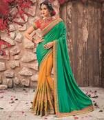 Green embroidered georgette saree with blouse