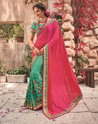 Rani Pink Embroidered Georgette Saree With Blouse 1