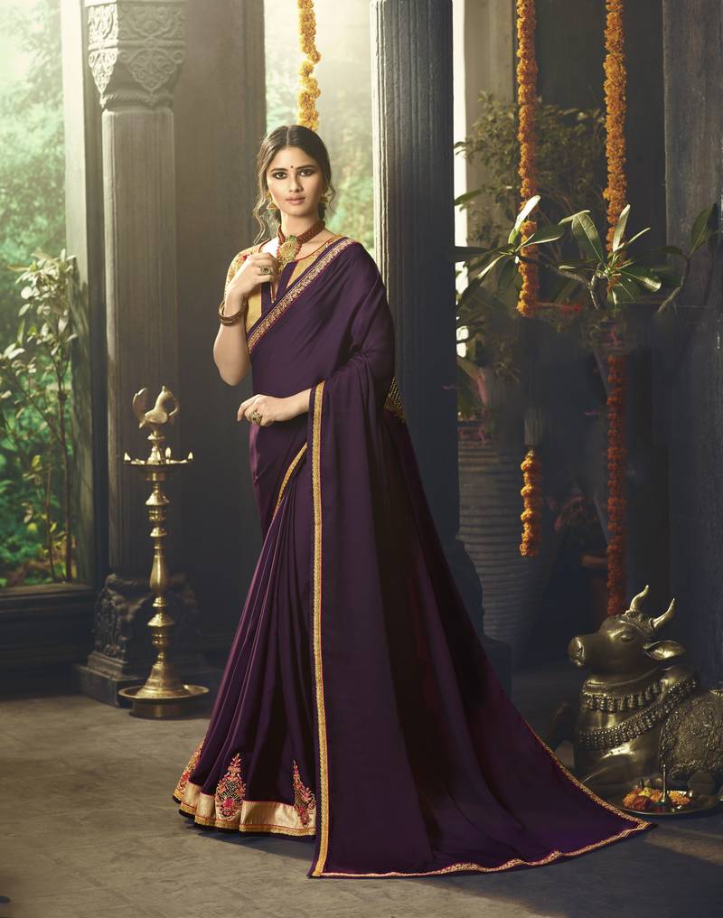 Wine saree with golden blouse Clearance
