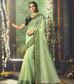 Light parrot green embroidered art silk saree with blouse