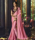 Pink Embroidered Art Silk Saree With Blouse