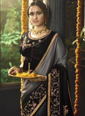 Black embroidered art silk saree with blouse 2