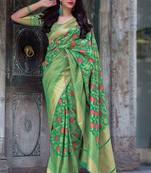 Green Woven Banarasi Silk Blend Saree With Blouse