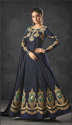Blue embroidered raw silk salwar 1