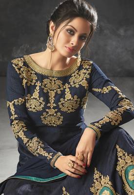 Blue embroidered raw silk salwar 2