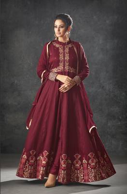 Maroon Embroidered Raw Silk Salwar 1