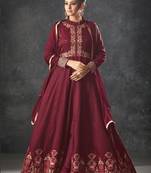 Maroon Embroidered Raw Silk Salwar