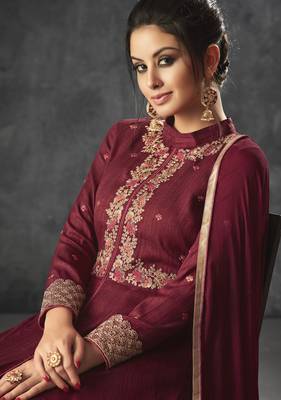 Maroon Embroidered Raw Silk Salwar 2