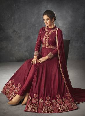 Maroon Embroidered Raw Silk Salwar 3