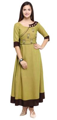 Green embroidered rayon long kurti 1