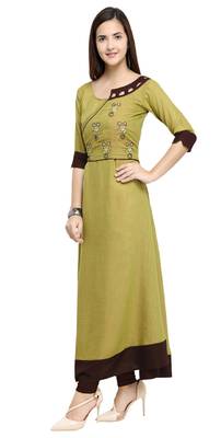 Green embroidered rayon long kurti 2