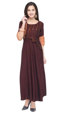 Maroon embroidered rayon long kurti 1