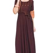 Maroon embroidered rayon long kurti
