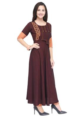 Maroon embroidered rayon long kurti 2