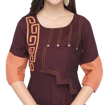 Maroon embroidered rayon long kurti 4