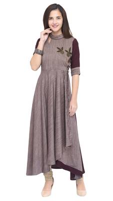 Wine plain rayon long kurti 1