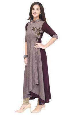 Wine plain rayon long kurti 3