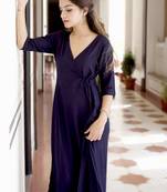 Navy Blue Plain Rayon Kurta With Trouser