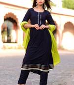 Blue Plain Rayon Kurta And Trouser Set