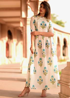 White Printed Cotton Kurtis 3