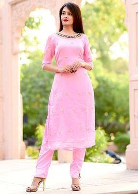 Baby-Pink Embroidered Georgette Kurta With Trouser And Dupatta Set 3