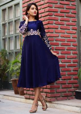 Blue Embroidered Georgette Kurtis 3