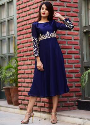 Blue Embroidered Georgette Kurtis 4