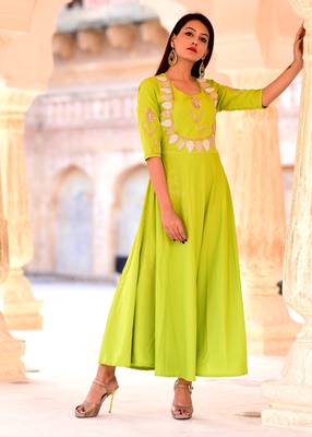 Green Embroidered Crepe Kurtis 3