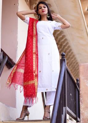 White Embroidered Crepe Kurta With Trouser 1