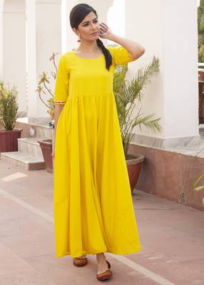 Yellow Plain Crepe Kurti 1