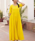 Yellow Plain Crepe Kurti