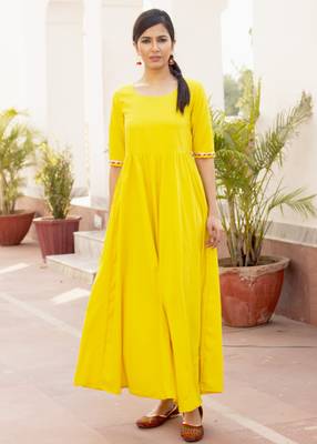 Yellow Plain Crepe Kurti 2