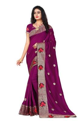Magenta Embroidered Art Silk Saree With Blouse 1
