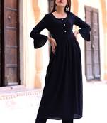 Black Plain Rayon Cotton Kurta With Trouser