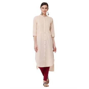 Beige plain cotton kurti 1