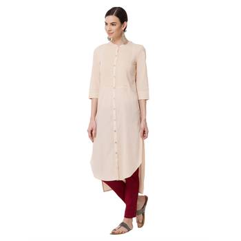 Beige plain cotton kurti 2