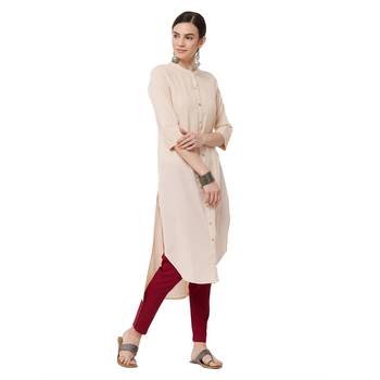 Beige plain cotton kurti 4
