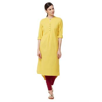 Yellow plain cotton kurti 1
