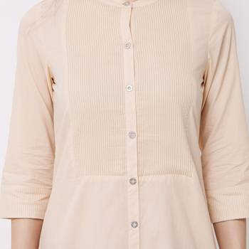 Beige plain cotton kurti 5
