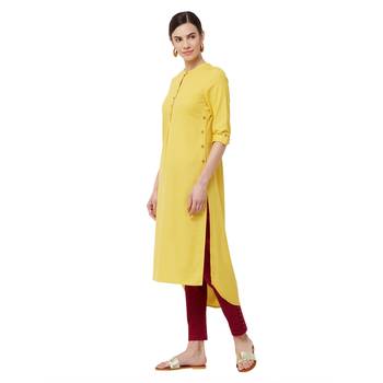 Yellow plain cotton kurti 2
