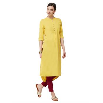Yellow plain cotton kurti 4