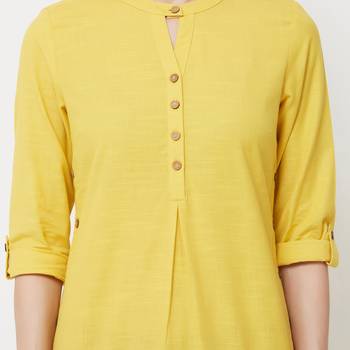 Yellow plain cotton kurti 5