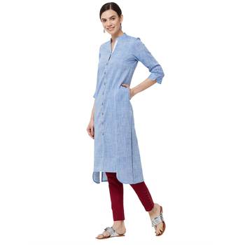 Blue plain denim kurti 2